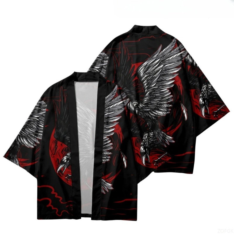 Street Fashion Kimono - Модное открытое кимоно с принтом вороны