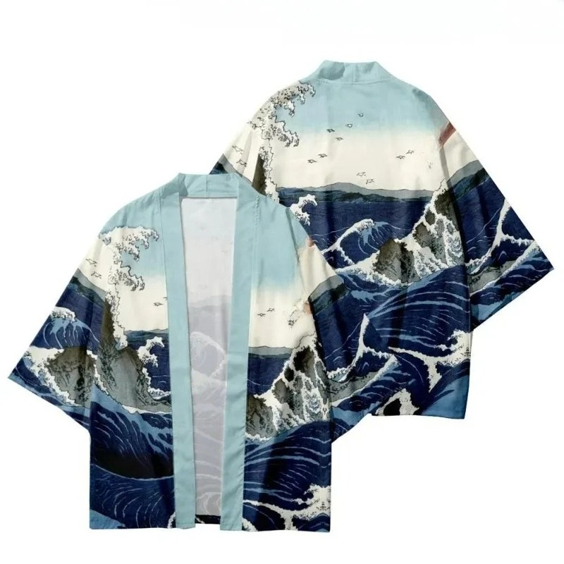 Street Fashion Kimono - Модный кимоно с волнистым принтом, традиционная