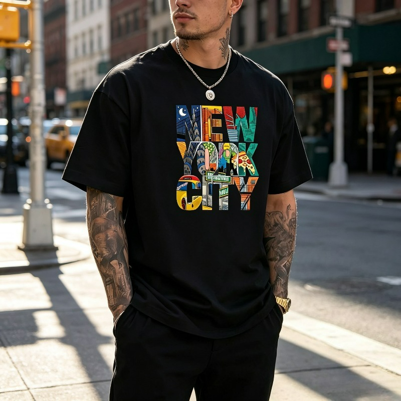 Street Fashion Nyc - Мужская футболка с графическим принтом Нью-Йорка,