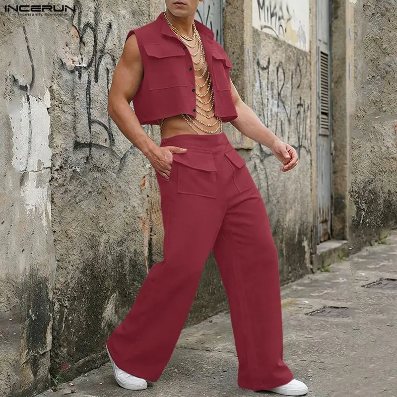 Street Fashion For Man - Мужской комплект INCERUN: однотонные укороченные топы