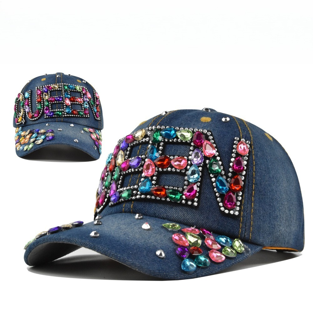 Queen Street Fashion - Джинсовые бейсболки Queen со стразами, дышащая
