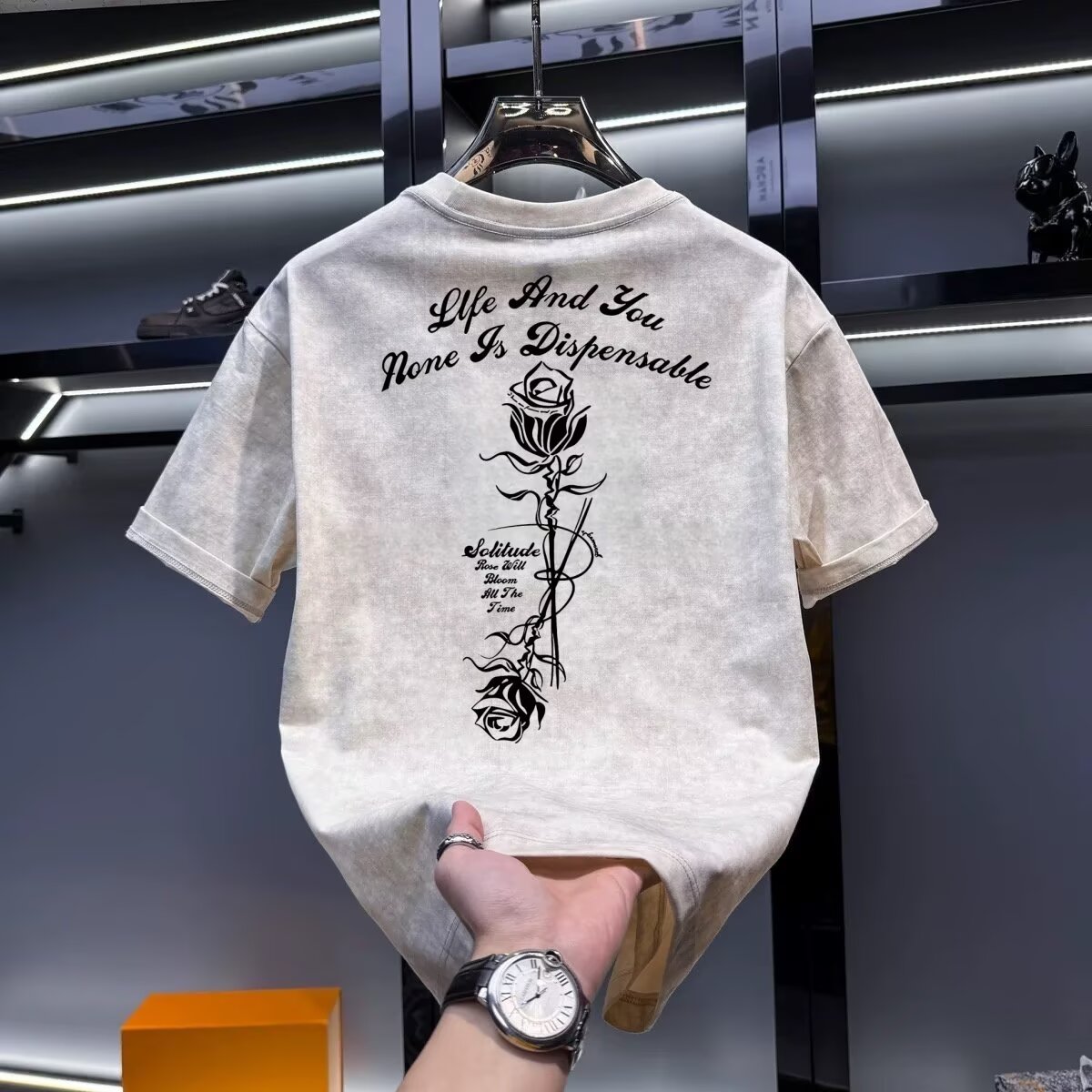 Street Fashion In Chinese - Летняя мужская футболка цвета хаки, модная